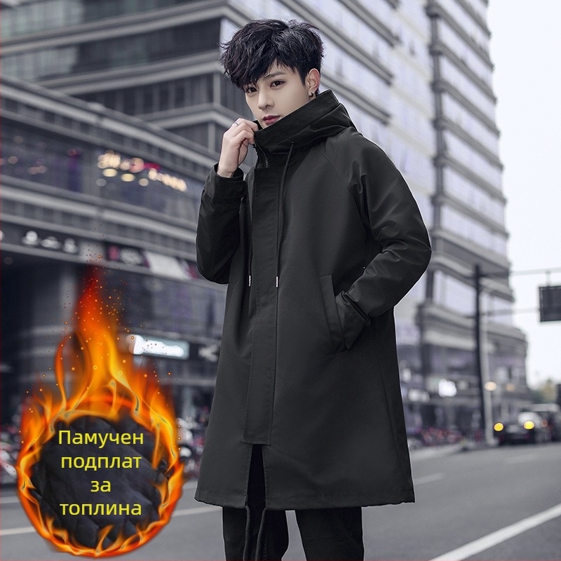 Мъжко дълго палто с качулка и предно цип – есен 2024