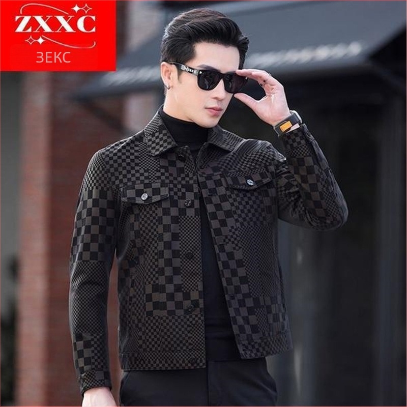 Кожено яке от истинска кожа, корейски стил, яка с ревър, тясна кройка, пролет 2023