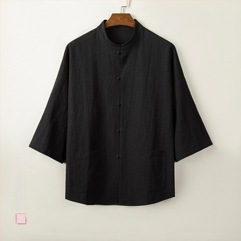 Риза, памук, свободна кройка, 3/4 ръкав, стояща яка, влагоотвеждаща памучна материя