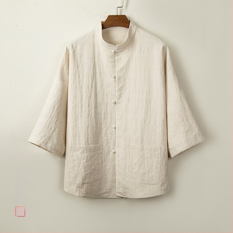 Риза, памук, свободна кройка, 3/4 ръкав, стояща яка, влагоотвеждаща памучна материя