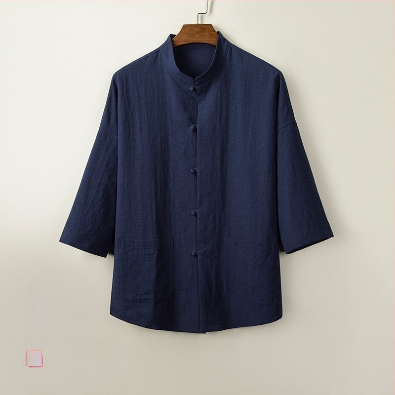 Риза, памук, свободна кройка, 3/4 ръкав, стояща яка, влагоотвеждаща памучна материя