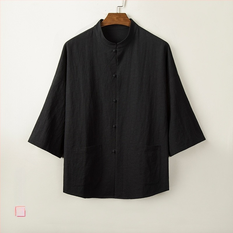 Риза, памук, свободна кройка, 3/4 ръкав, стояща яка, влагоотвеждаща памучна материя