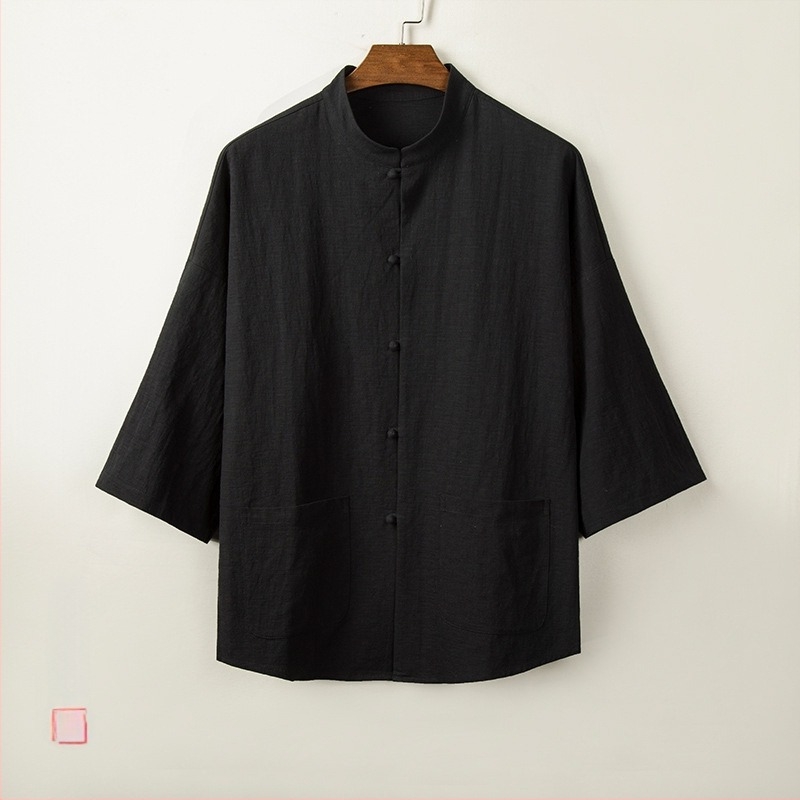 Риза, памук, свободна кройка, 3/4 ръкав, стояща яка, влагоотвеждаща памучна материя