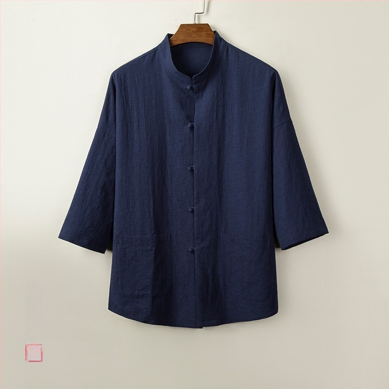 Риза, памук, свободна кройка, 3/4 ръкав, стояща яка, влагоотвеждаща памучна материя