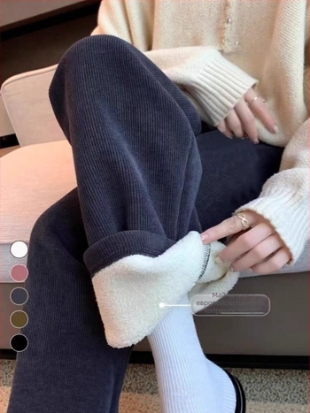 Бременни широки панталони с подплата от полар, дебели, полиестер 95%+, запазват топлината, спандекс до 30%