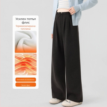 Babulei бременни панталони за есенно-зимния сезон – свободни широки крачоли, дебела поларена подплата, топли през зимата