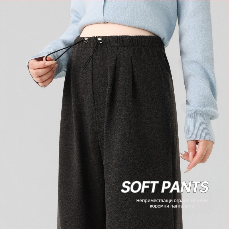 Babulei бременни панталони за есенно-зимния сезон – свободни широки крачоли, дебела поларена подплата, топли през зимата