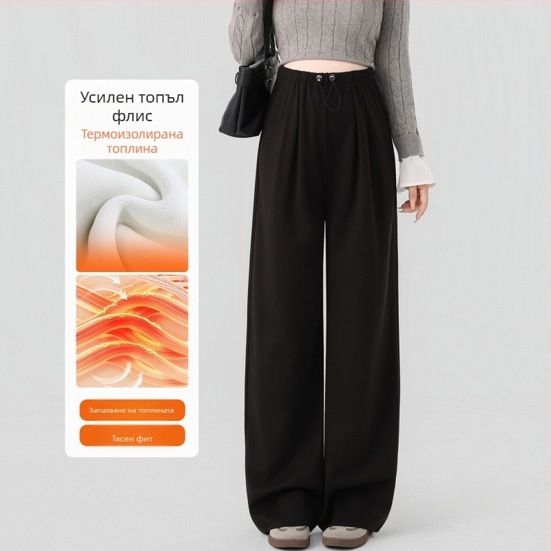 Babulei бременни панталони за есенно-зимния сезон – свободни широки крачоли, дебела поларена подплата, топли през зимата