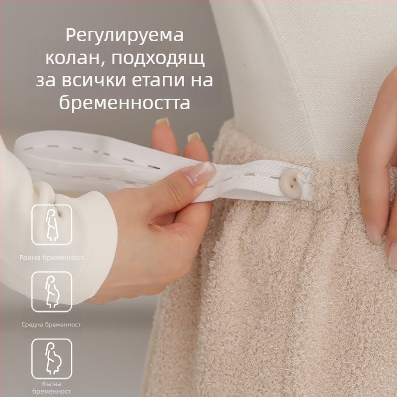 Бременни дамски домашни панталони за есенно-зимния сезон 2025, дълги, свободен крой, топли, полиестер 95%+, полувелюр