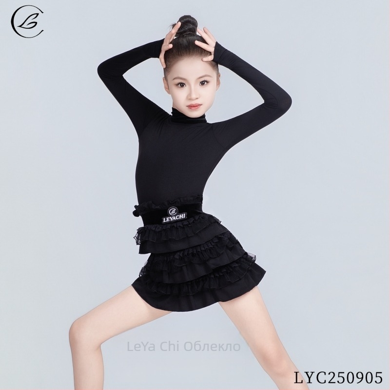 Латино танцово облекло за момичета, деца и възрастни — зима 2025, луксозно облекло за тренировки и изпълнения; Crystal Hemp полиестер 90–95%; сладък стил, елегантен ежедневен дизайн