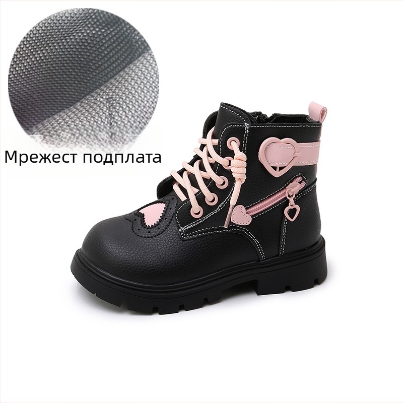 Детски мартин ботуши, горна част от изкуствена кожа, страничен цип, гумена подметка, водоустойчиви и топли с изкуствена вълнена стелка