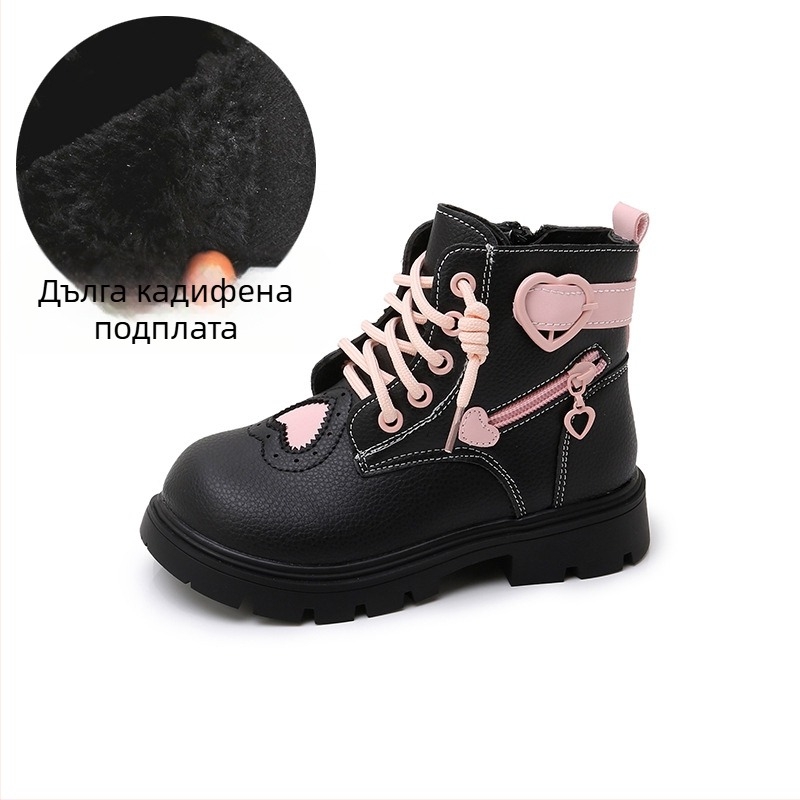 Детски мартин ботуши, горна част от изкуствена кожа, страничен цип, гумена подметка, водоустойчиви и топли с изкуствена вълнена стелка