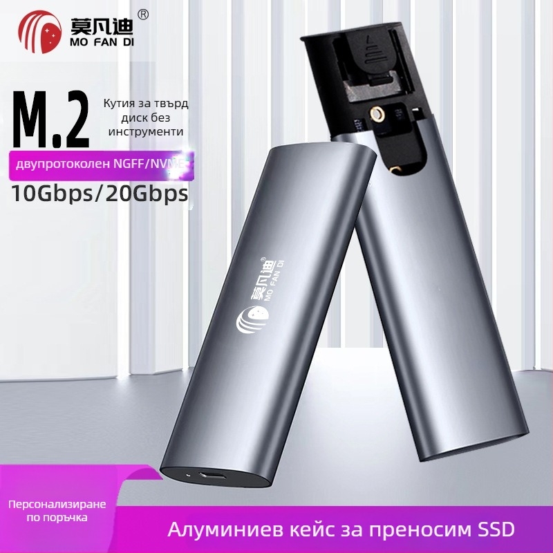 M.6 Безинструментален NVMe/NGFF SSD корпус, M.2, алуминиев сплав, до 8TB, USB-C 3.1/3.2