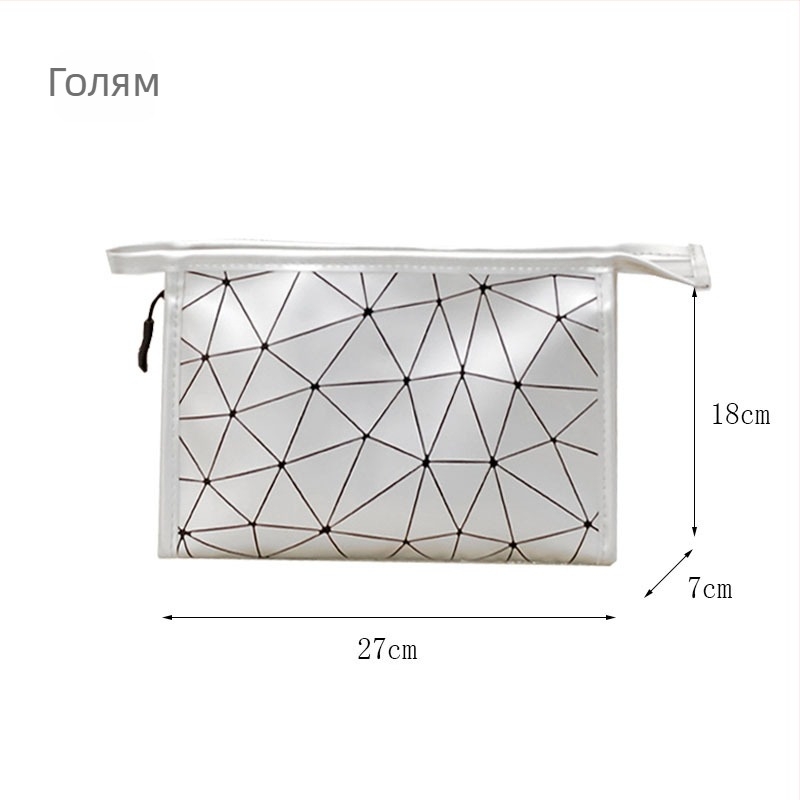 Кожена чанта за козметика и тоалетни принадлежности с клетъчен модел и PU подплата, стил за пътуване, цип