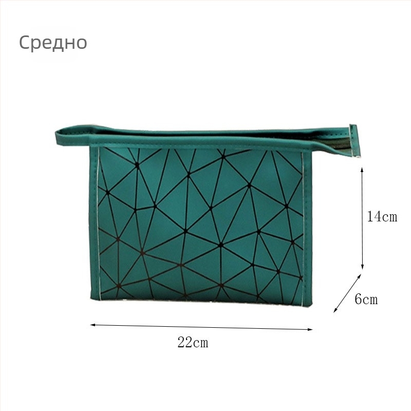 Кожена чанта за козметика и тоалетни принадлежности с клетъчен модел и PU подплата, стил за пътуване, цип