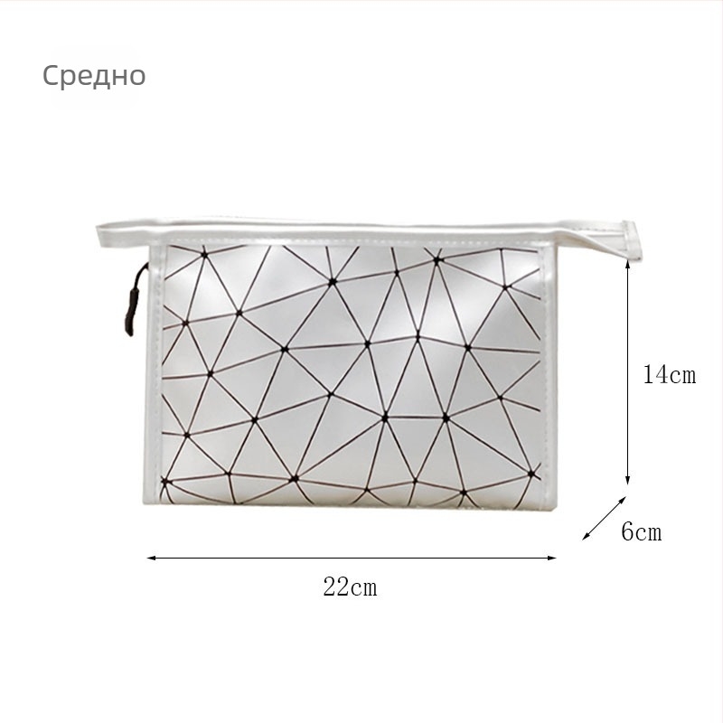 Кожена чанта за козметика и тоалетни принадлежности с клетъчен модел и PU подплата, стил за пътуване, цип