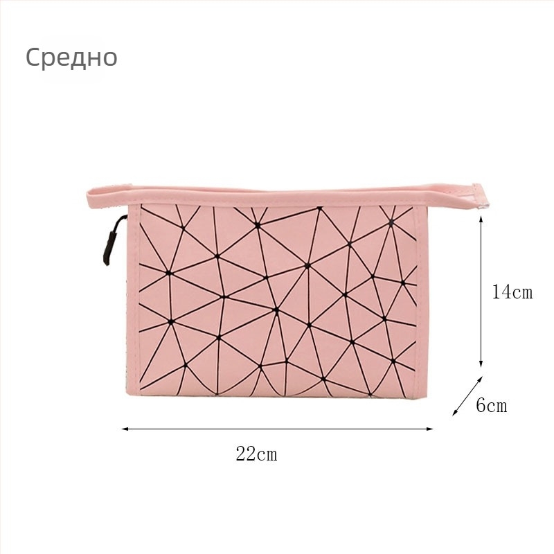 Кожена чанта за козметика и тоалетни принадлежности с клетъчен модел и PU подплата, стил за пътуване, цип