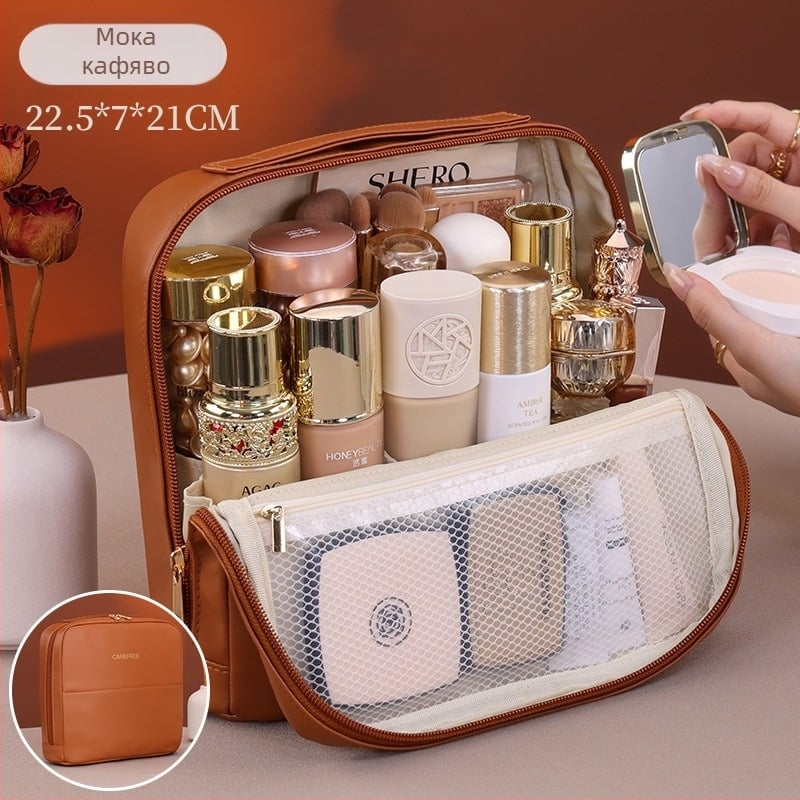 Ai yijiu Магнитна триизмерна стояща козметична чанта за пътуване, PU материал, дизайн с букви, подплата полиестер, водоустойчива