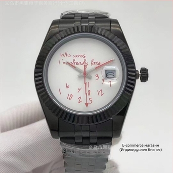 Мъжки автоматичен механичен часовник - сафирно кристално стъкло, корпус и каишка от неръждаема стомана, спирална корона, прозрачен заден капак