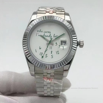 Мъжки автоматичен механичен часовник - сафирно кристално стъкло, корпус и каишка от неръждаема стомана, спирална корона, прозрачен заден капак