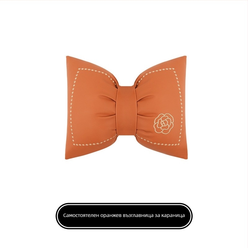 Комплект възглавници за глава и талия за автомобил с изкуствена кожа и бродирана панделка, пълнеж синтетични влакна, универсална съвместимост, подходящ за всички сезони