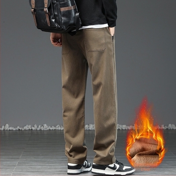 Мъжки панталони с прав крак, подплатени с флис, Lyocell | средна талия, микроеластичност, зима 2025