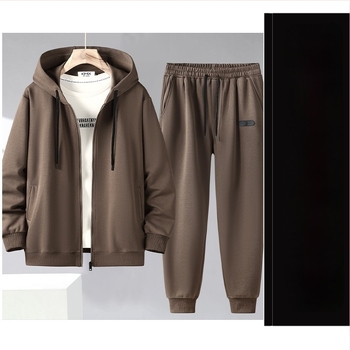 Есенен мъжки двучленен комплект: кардиган с качулка и панталони, памук-полиестер тъкан, основна материя памук