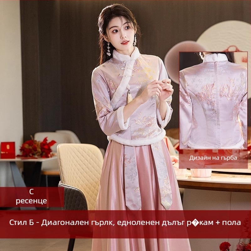 Рокля за вечерно събитие - мрежест плат, полиестер 50-70% съдържание, дълги ръкави, квадратна яка с кръгла планка