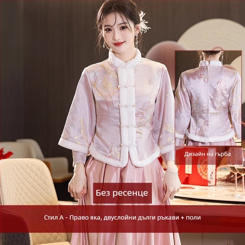 Рокля за вечерно събитие - мрежест плат, полиестер 50-70% съдържание, дълги ръкави, квадратна яка с кръгла планка