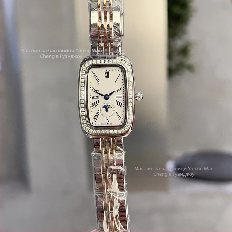 Langjia женски часовник с фаза на луната, диамантено обсипване, кварцов механизъм Swiss ETA, сапфирено стъкло, водоустойчив до 50 м