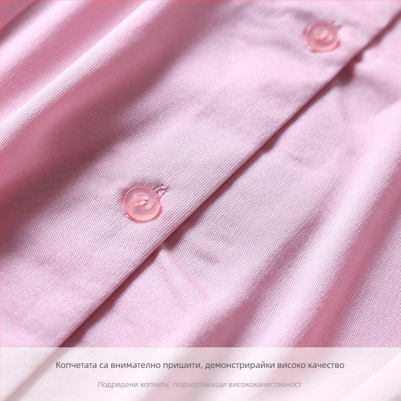 Дамска риза от Mulberry коприна, дълъг ръкав, куклена яка, тежка плетка, стил темпераментен градски стил