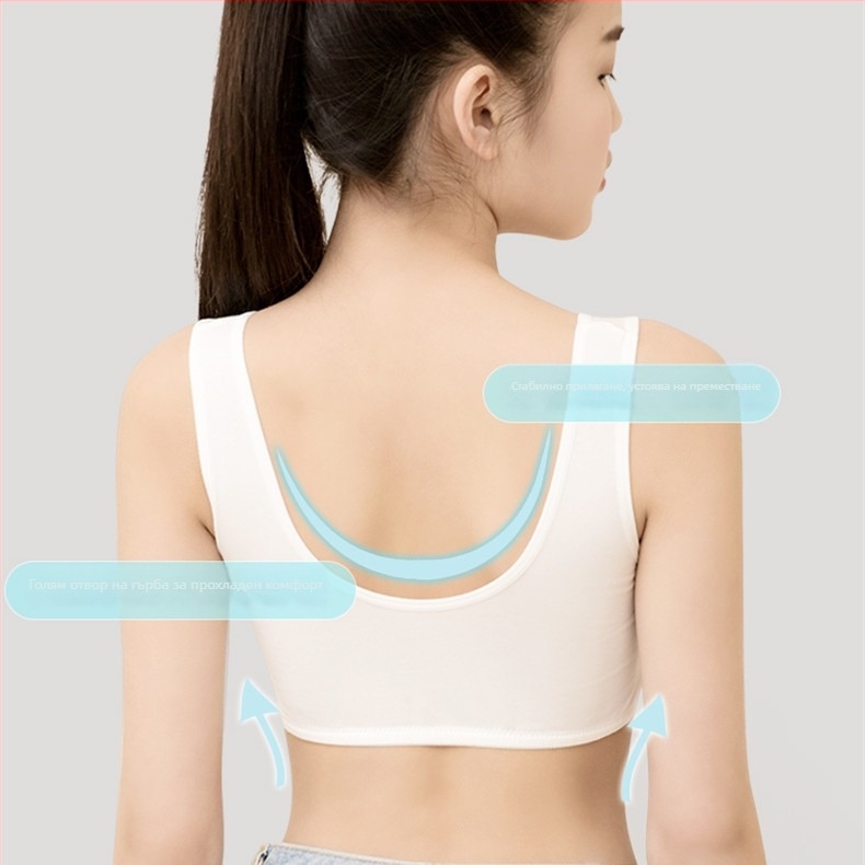Бюстгальтер за тийнейджъри 13–18 г., 3/4 чашка с фиксирана формова чашка, основна материя найлон, подплата памук, презрамки фиксирани двойни, дишащо и удобно