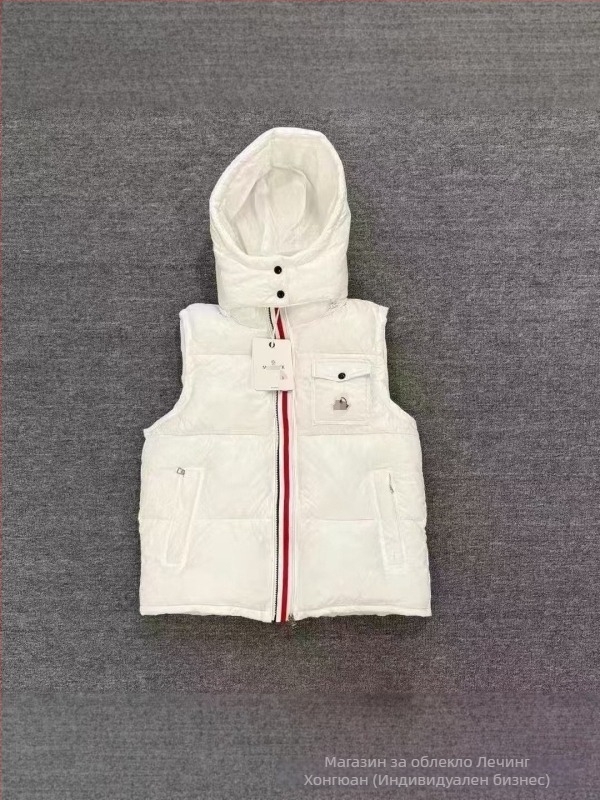 Мъжка памучно подплатена жилетка с качулка, дебела полиестерна външна част, памучно пълнеж, ацетатна подплата, джобове с ципове, зима 2025