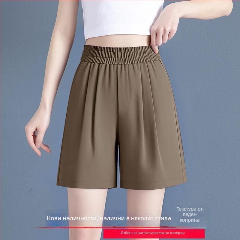 Ice Silk плажни шорти за жени, лятна тънка свободна кройка с прави широки крачоли, средна талия, полиестер 95%+, микроеластичност