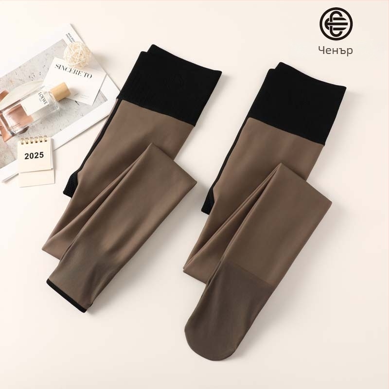 Дамски чорапогащник с висока талия и глянцов блясък, повдига дупето, антифрикционна найлонова материя, едноцветен модел, сгъстен