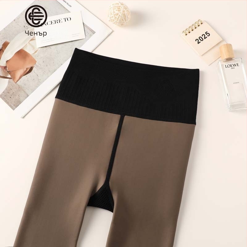Дамски чорапогащник с висока талия и глянцов блясък, повдига дупето, антифрикционна найлонова материя, едноцветен модел, сгъстен