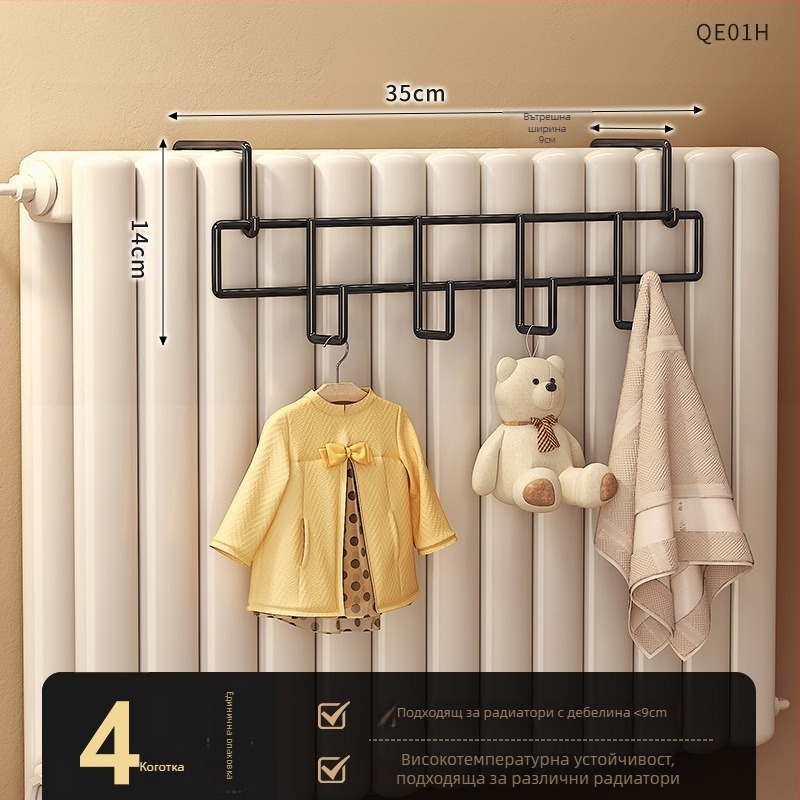 Закачалка за радиатор – без дупки, универсална, удебелена, термоустойчива (въглеродна стомана, максимална носимост 10 кг, кука)