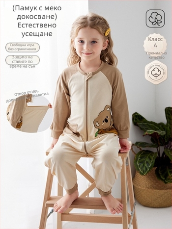 Детска еднокомпонентна спална пижама за домашно ползване, унисекс, пролет-лято, 95% памук, карикатурен принт, влагоотводяща