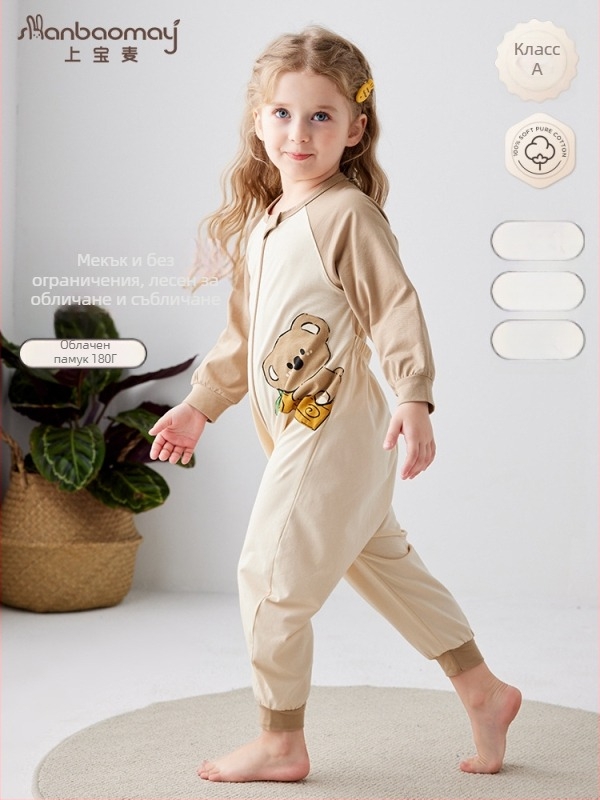 Детска еднокомпонентна спална пижама за домашно ползване, унисекс, пролет-лято, 95% памук, карикатурен принт, влагоотводяща