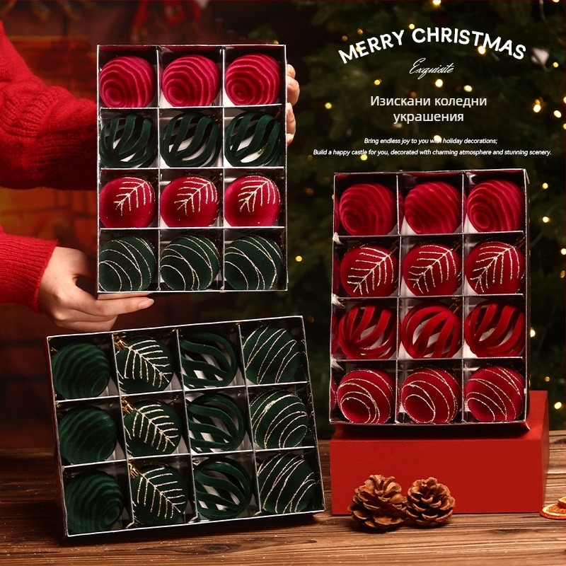 Коледни елхови топки, флокирани, отливка, марка: Other