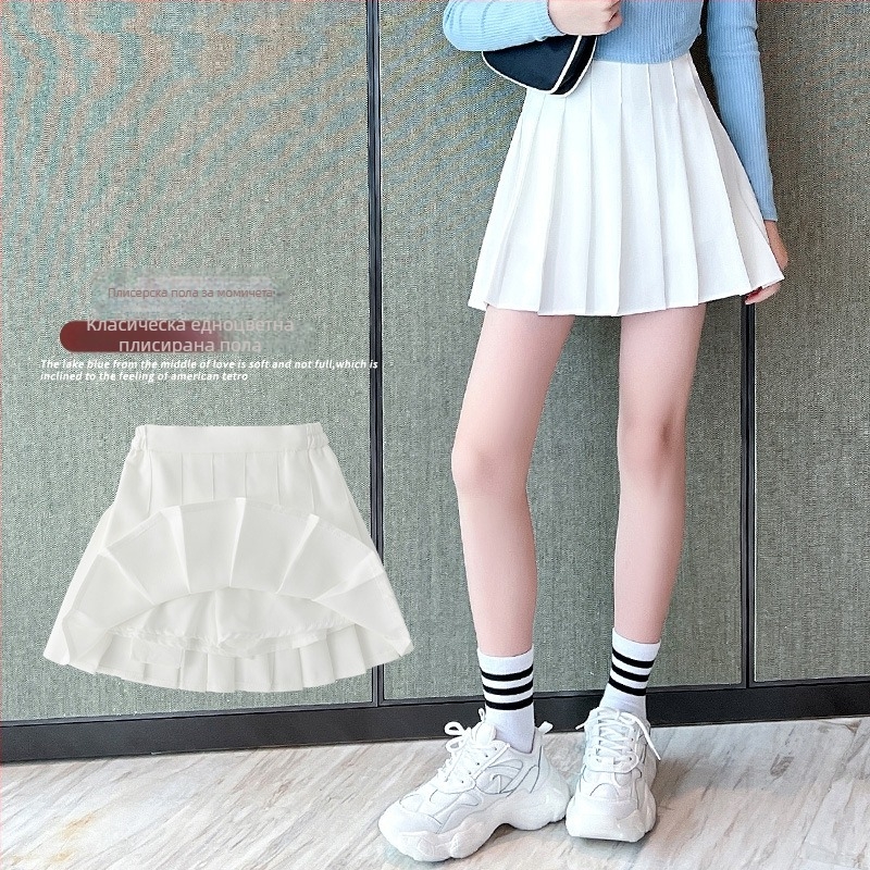 Момичешка плисирана тенис пола за лято – полиестер 80%, лека спортна пола за момичета над 8 години