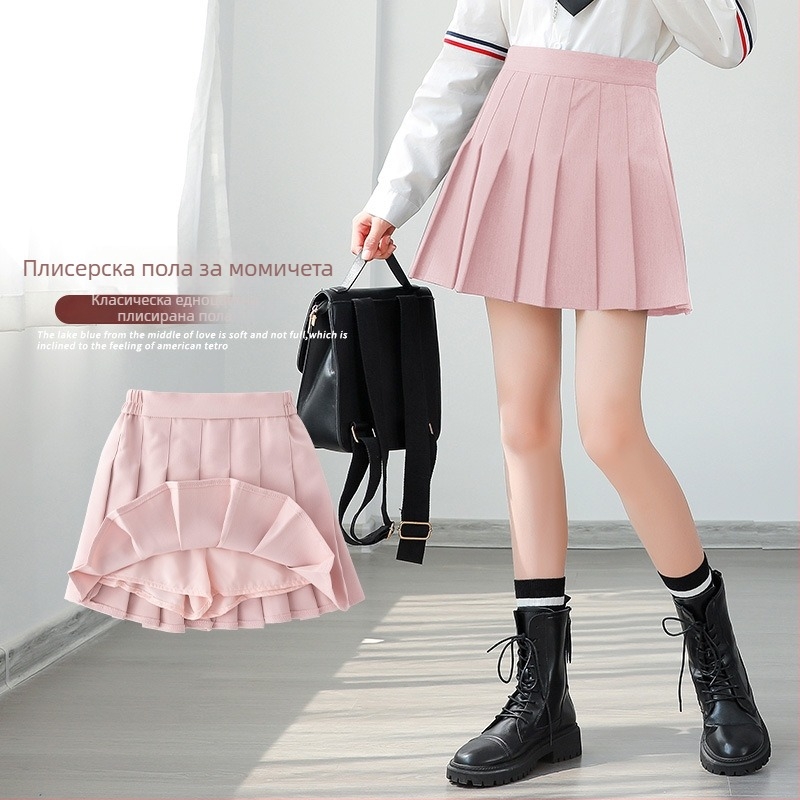 Момичешка плисирана тенис пола за лято – полиестер 80%, лека спортна пола за момичета над 8 години