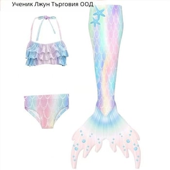 Детски комплект русалка принцеса за плуване — три части с опашка, полиестер, полипропиленово съдържание, марка Lijun, възраст 3–14 години
