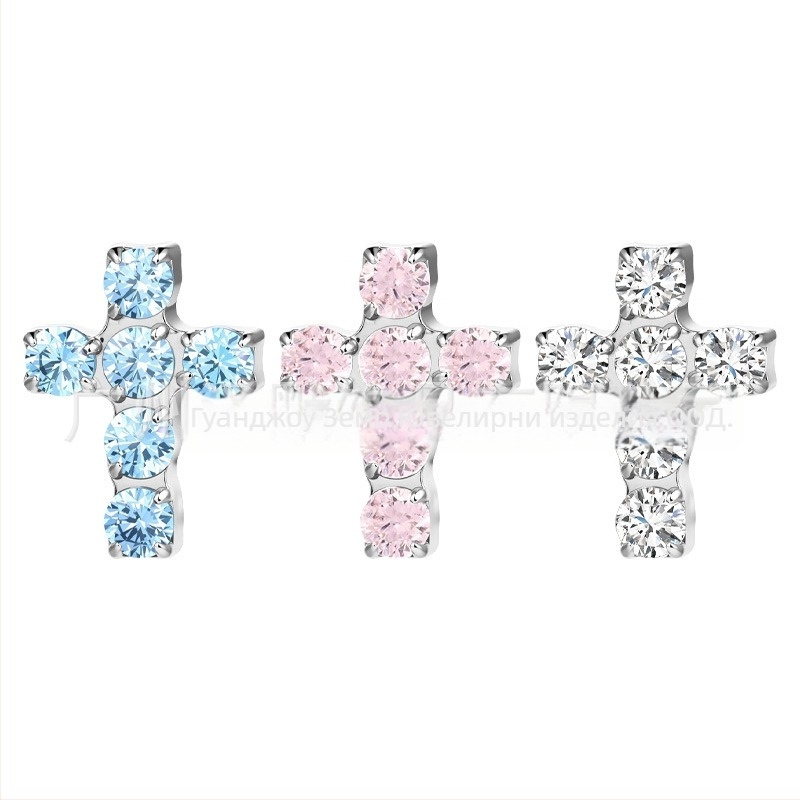 Кръстосано ушно колче от титановата сплав F136 със диамантена вградка и циркон