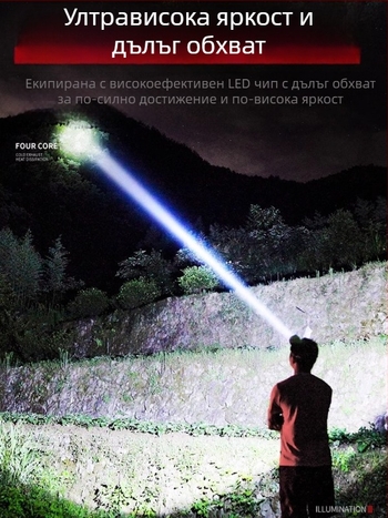 LED челна лампа, презареждаща се, модел B90, 18650 батерия, обхват на светлината ≥500 м, 60 ч работа, водоустойчива