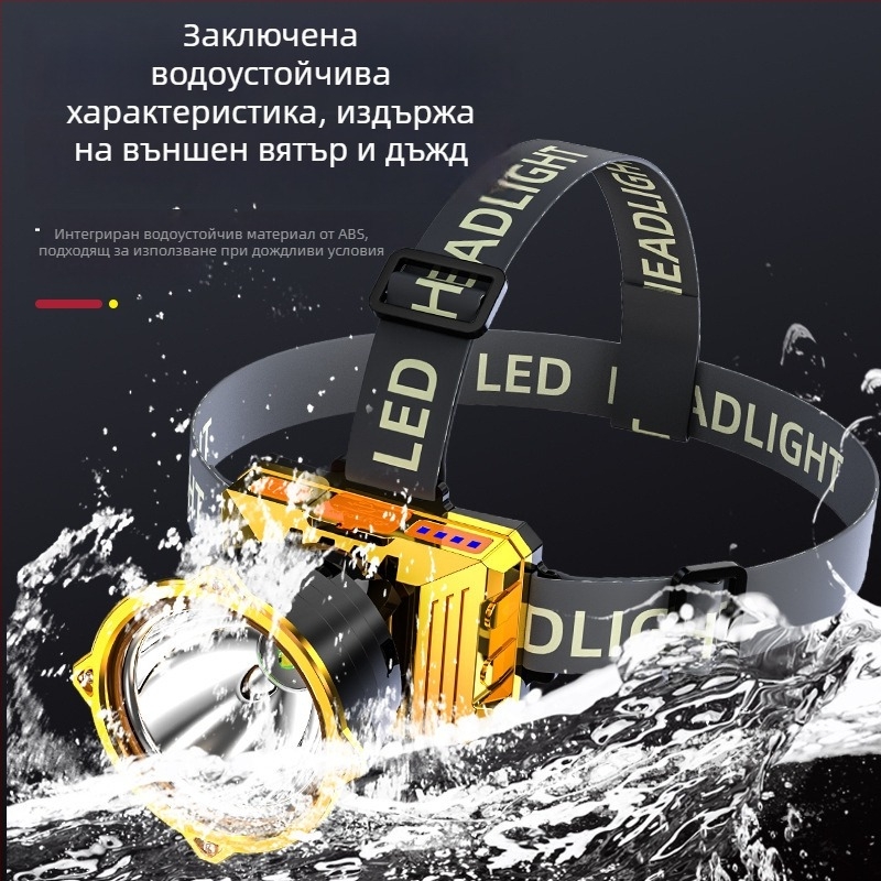 LED челник за глава (батерия 1500mAh, мощност 30, въртене 360°, обхват 200–500 м, ръчно зареждане)