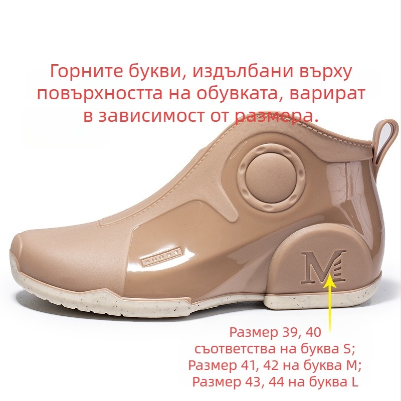 Мъжки водоустойчиви дъждовни ботуши — пластмасова горна част, пластмасова подметка, мрежеста подплата, EVA стелка, антихлъзгащ дизайн