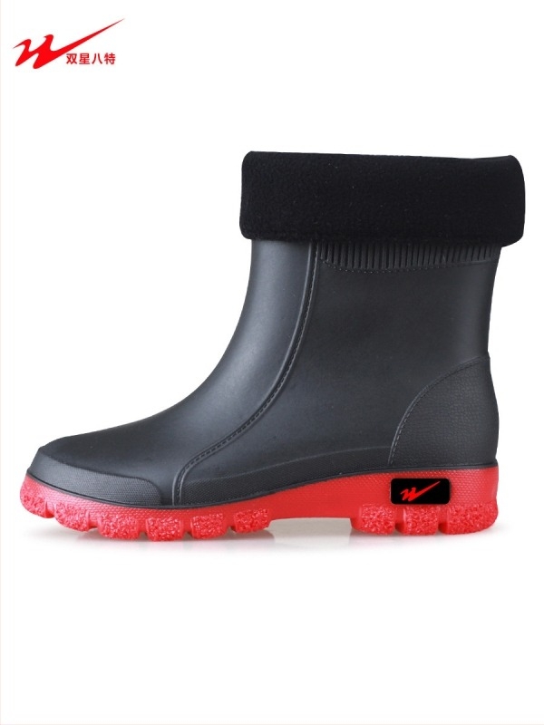 Мъжки PVC водоустойчиви дъждовни ботуши с антихлъзгаща подметка, подплатени с изкуствен пух, нисък вал, ежедневен стил