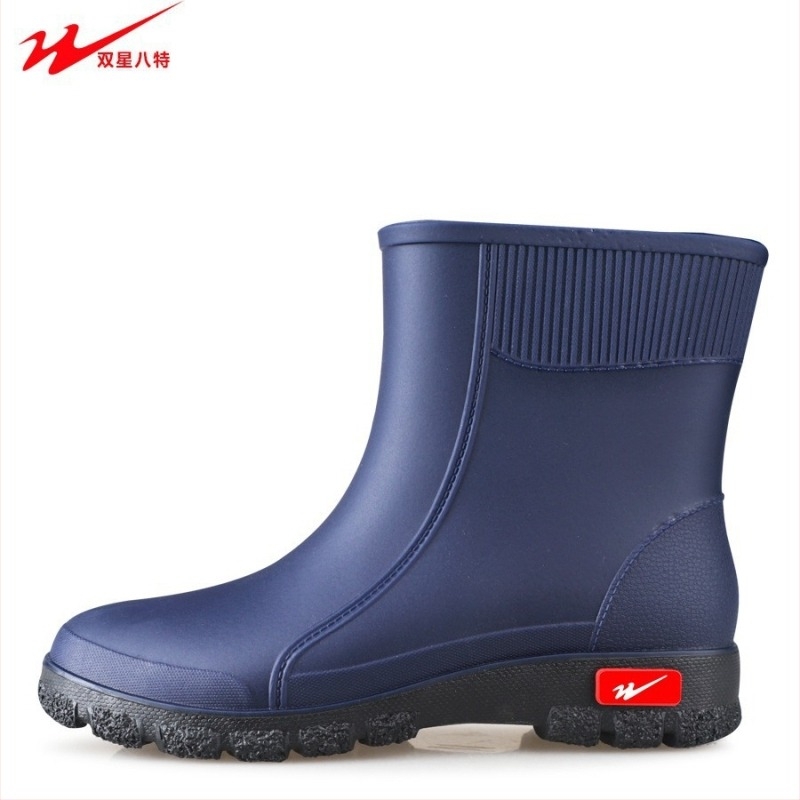 Мъжки PVC водоустойчиви дъждовни ботуши с антихлъзгаща подметка, подплатени с изкуствен пух, нисък вал, ежедневен стил