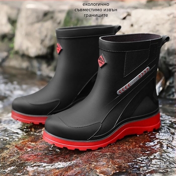 Мъжки PU ботуши за дъжд с PVC подметка, водоустойчиви и противохлъзгави, средно високи за зимата